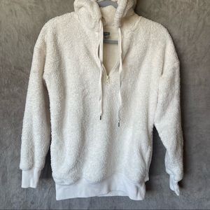 Aerie White Faux Fur Hoodie